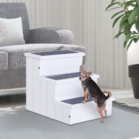 3 Step Wooden Carpeted Non Slip Pet Stairs Ramp for Cats and Small Dogs - White (Option: White-480x145x575 mm)