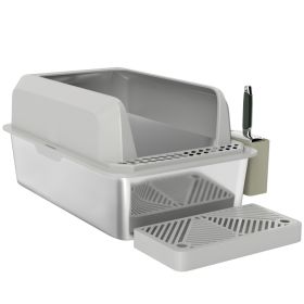 Stainless Steel Litter Box with Metal Scoop & Scoop Holder, High Sided, Anti-Urine Leakage, Non-Sticky (Option: Light Gray-650x210x450 mm)