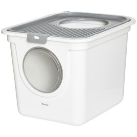 Covered Cat Litter Box, Easy Cleaning Kitty Litter Box with Front Entrance, Top Exit, Scoop, for Odor Control, White (Option: White-570x460x410 mm)