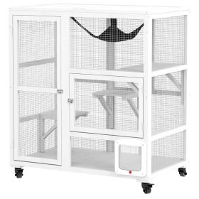Cat House, Indoor Cat Enclosure on Wheels with Openable Top, 39", White (Option: White-650x255x1080 mm)