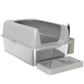 High Sided Stainless Steel Litter Box with Metal Scoop & Scoop Holder, for Easy Clean& Anti-Urine Leakage, Light Gray (Option: Light Gray-650x210x450 mm)