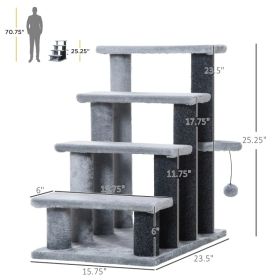 Cat Tree, Cat Tower Cat Stair Steps With Scratching Post, Hanging Play Ball For High Bed, Sofa, Indoor Outdoor (Option: Light Gray Black)