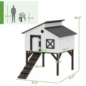 PawHut Chicken Coop Hen House With Nesting Box, Elevated Rabbit Hutch With Ramp, Asphalt Openable Roof And Elevated Legs (Option: White black)