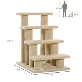 4-Step Multi-Level Carpeted Cat Scratching Post Pet Stairs, Cream White (Option: Cream White)